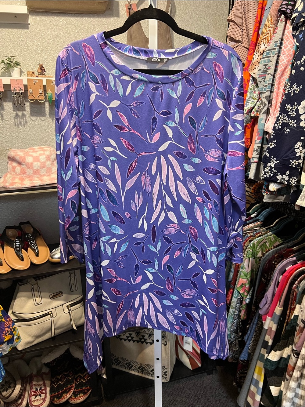 Lily Purple Multi-Leaf Print Tunic